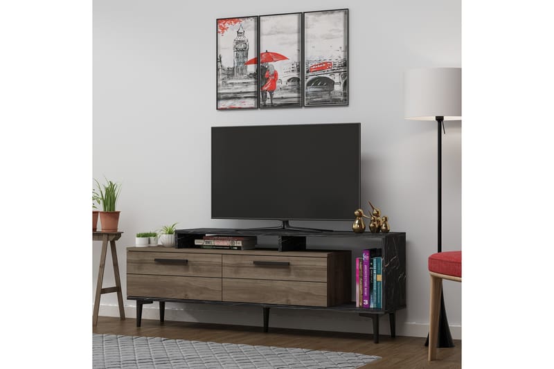 Tv-bänk 150 cm - Valnöt/Svart - Möbler - Tv möbel & mediamöbel - TV bänk & mediabänk