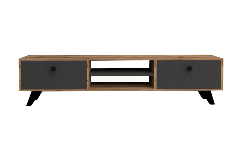 Tv-bänk 160 cm 2 Skåp 2 Hyllor - Natur/Antracit - Möbler - Tv möbel & mediamöbel - TV bänk & mediabänk