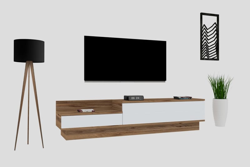 Tv-bänk 160 cm 2 Skåp - Vit/Natur - Möbler - Tv möbel & mediamöbel - TV bänk & mediabänk