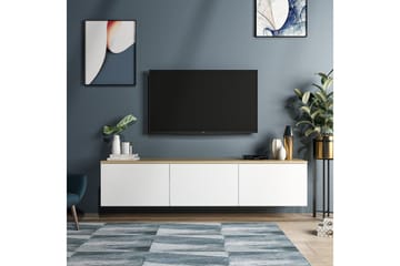 Tv-bänk 160 cm 3 Skåp - Vit/Natur - Möbler - Tv möbel & mediamöbel - TV bänk & mediabänk