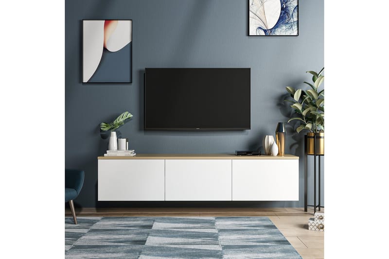 Tv-bänk 160 cm 3 Skåp - Vit/Natur - Möbler - Tv möbel & mediamöbel - TV bänk & mediabänk