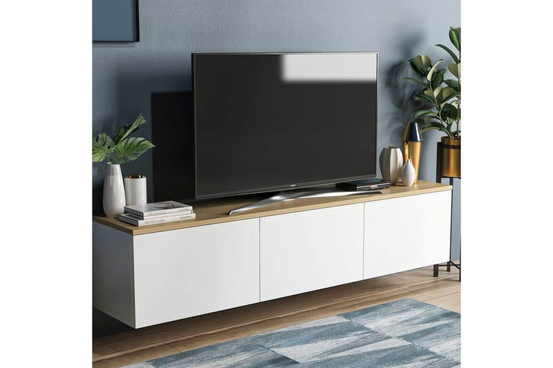 Tv-bänk 160 cm 3 Skåp - Vit/Natur - Möbler - Tv möbel & mediamöbel - TV bänk & mediabänk