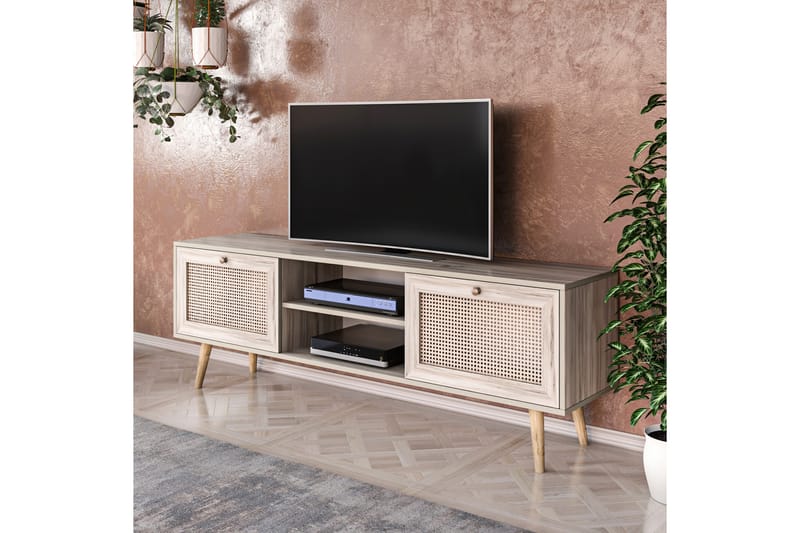 Tv-bänk 180 cm 2 Skåp - Sand/Natur - Möbler - Tv möbel & mediamöbel - TV bänk & mediabänk