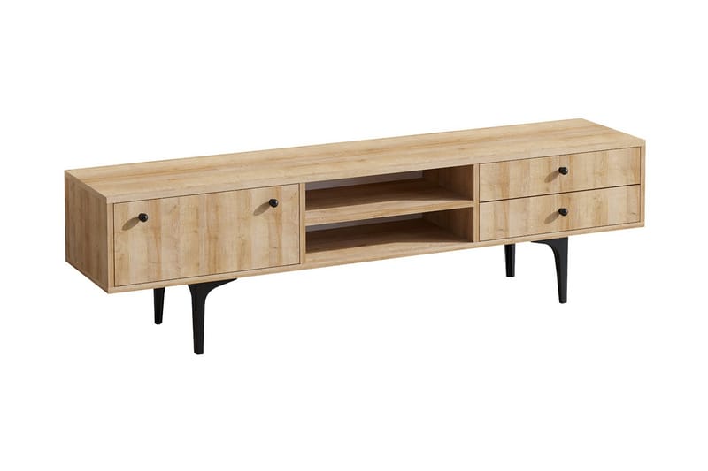 Tv-bänk 180 cm 3 Skåp - Natur/Svart - Möbler - Tv möbel & mediamöbel - TV bänk & mediabänk