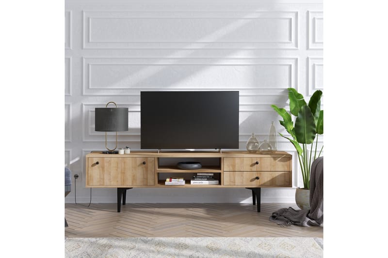 Tv-bänk 180 cm 3 Skåp - Natur/Svart - Möbler - Tv möbel & mediamöbel - TV bänk & mediabänk