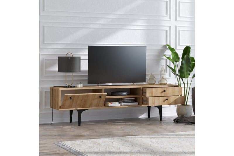 Tv-bänk 180 cm 3 Skåp - Natur/Svart - Möbler - Tv möbel & mediamöbel - TV bänk & mediabänk