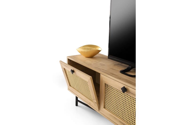Tv-bänk 180 cm 4 Skåp - Natur/Svart - Möbler - Tv möbel & mediamöbel - TV bänk & mediabänk