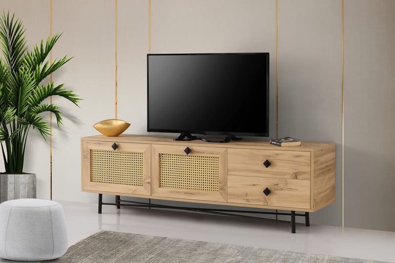 Tv-bänk 180 cm 4 Skåp - Natur/Svart - Möbler - Tv möbel & mediamöbel - TV bänk & mediabänk