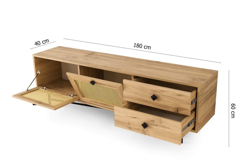 Tv-bänk 180 cm 4 Skåp - Natur/Svart - Möbler - Tv möbel & mediamöbel - TV bänk & mediabänk