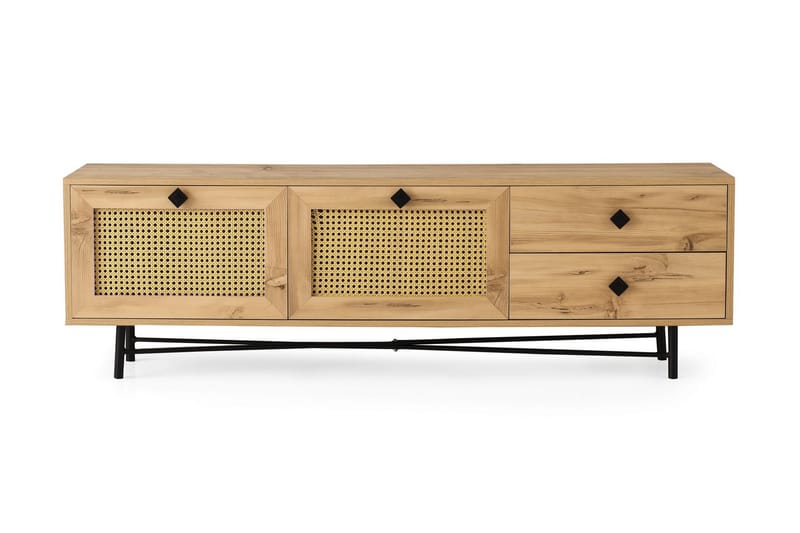 Tv-bänk 180 cm 4 Skåp - Natur/Svart - Möbler - Tv möbel & mediamöbel - TV bänk & mediabänk