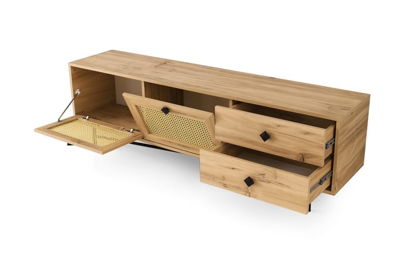 Tv-bänk 180 cm 4 Skåp - Natur/Svart - Möbler - Tv möbel & mediamöbel - TV bänk & mediabänk