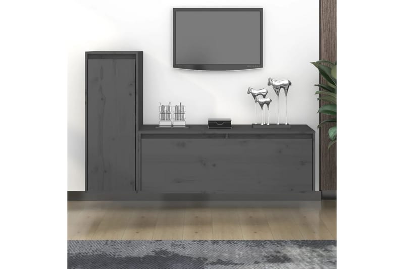 Tv-bänk 2 st grå massiv furu - Grå - TV bänk & mediabänk