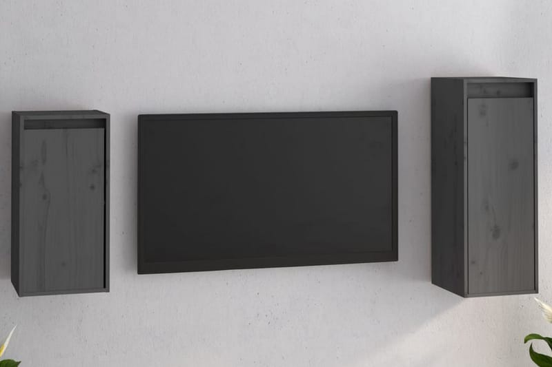 Tv-bänk 2 st grå massiv furu - Grå - TV bänk & mediabänk