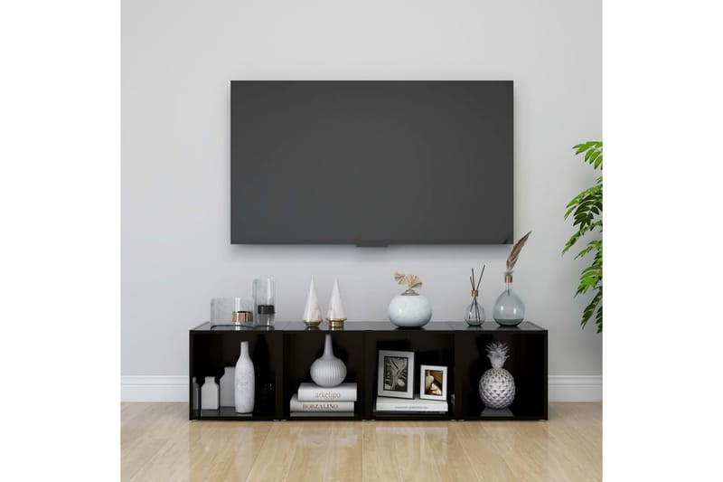 TV-bänk 2 st svart 37x35x37 cm spånskiva - Svart - TV b�änk & mediabänk