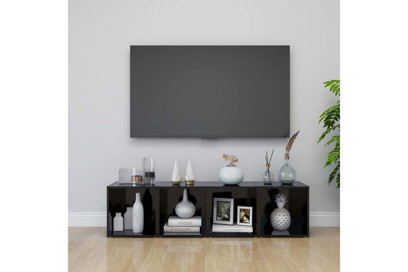 TV-bänk 2 st svart högglans 37x35x37 cm spånskiva - Svart - TV bänk & mediabänk