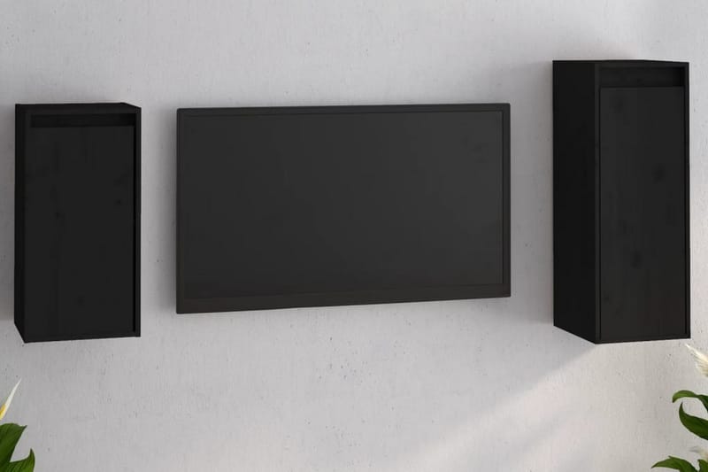 Tv-bänk 2 st svart massiv furu - Svart - TV bänk & mediabänk