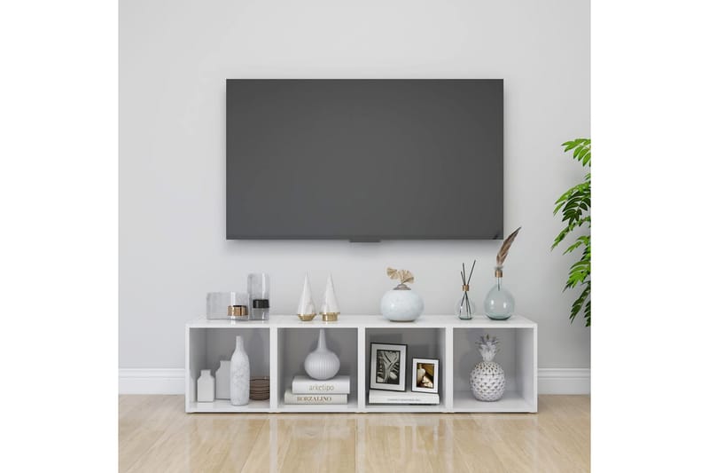 TV-bänk 2 st vit högglans 37x35x37 cm spånskiva - Vit - TV bänk & mediabänk