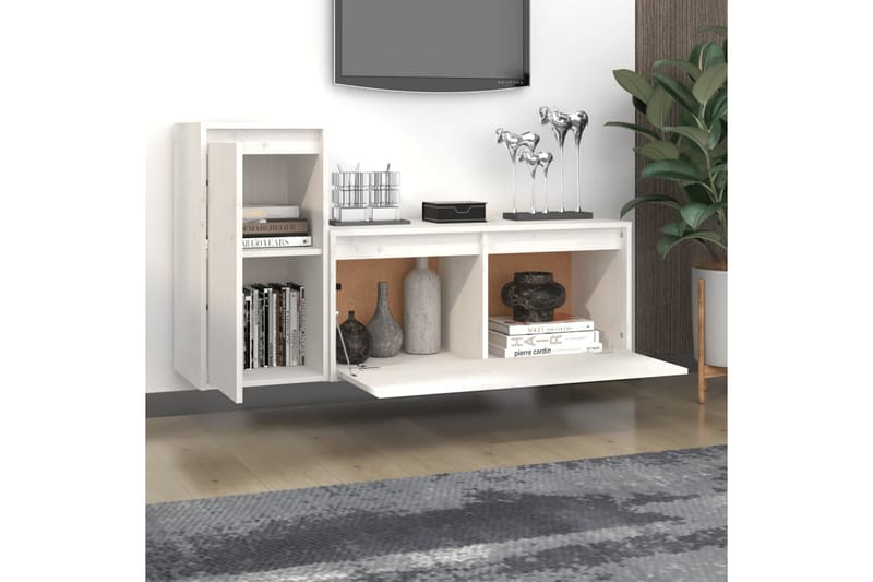 Tv-bänk 2 st vit massiv furu - Vit - Möbler - Tv möbel & mediamöbel - TV bänk & mediabänk