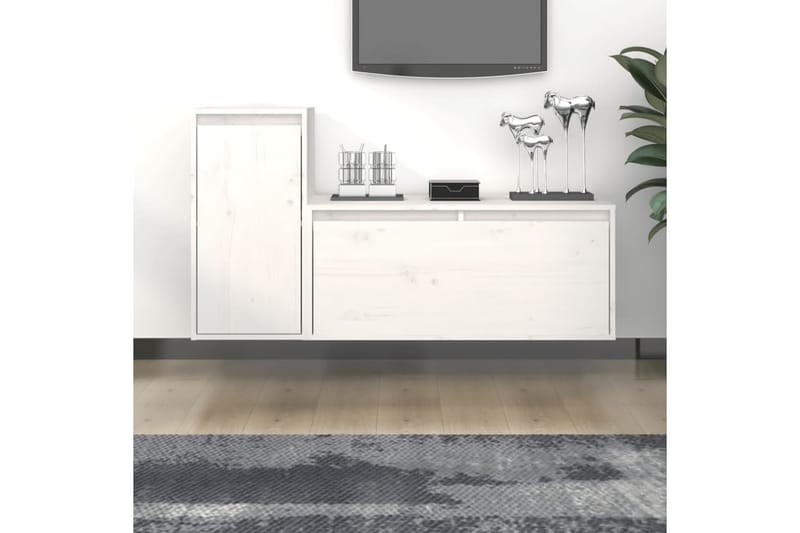 Tv-bänk 2 st vit massiv furu - Vit - Möbler - Tv möbel & mediamöbel - TV bänk & mediabänk