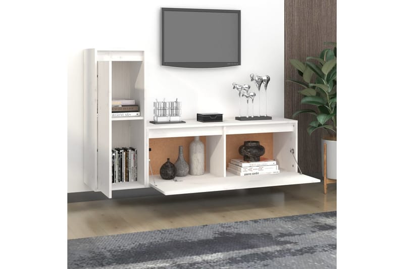 Tv-bänk 2 st vit massiv furu - Vit - Möbler - Tv möbel & mediamöbel - TV bänk & mediabänk