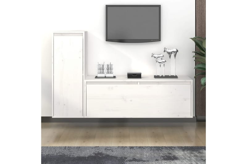 Tv-bänk 2 st vit massiv furu - Vit - Möbler - Tv möbel & mediamöbel - TV bänk & mediabänk