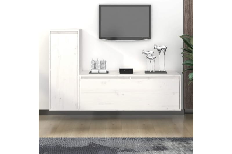 Tv-bänk 2 st vit massiv furu - Vit - TV bänk & mediabänk