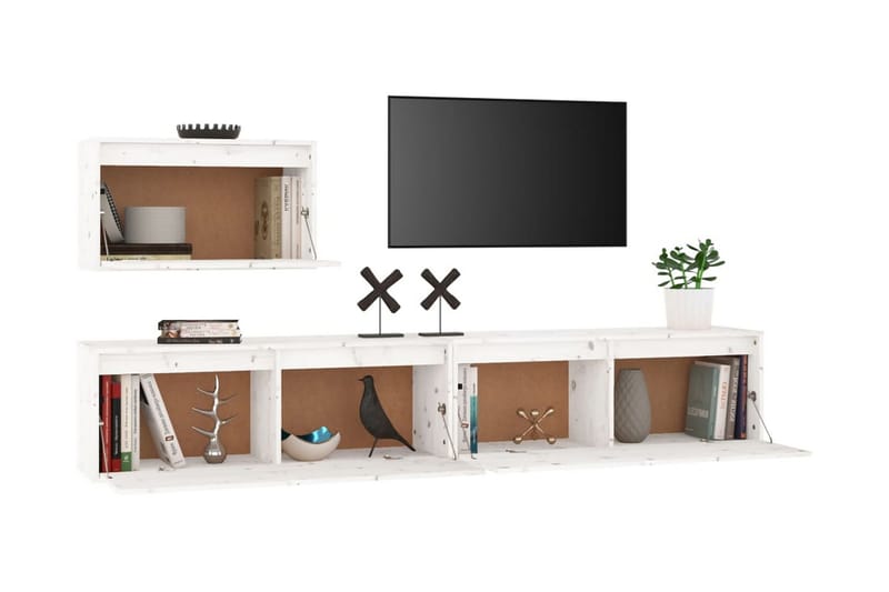 Tv-bänk 3 st delar massiv furu - Vit - Möbler - Tv möbel & mediamöbel - TV bänk & mediabänk