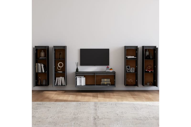 Tv-bänk 3 st grå massiv furu - Grå - Möbler - Tv möbel & mediamöbel - TV bänk & mediabänk