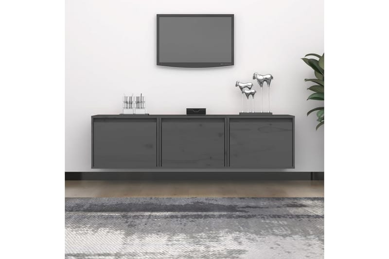 Tv-bänk 3 st grå massiv furu - Grå - TV bänk & mediabänk