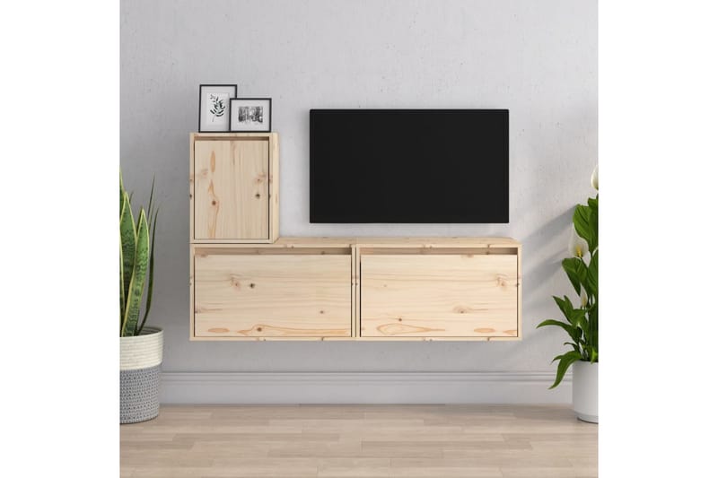 Tv-bänk 3 st massiv furu - Brun - Möbler - Tv möbel & mediamöbel - TV bänk & mediabänk