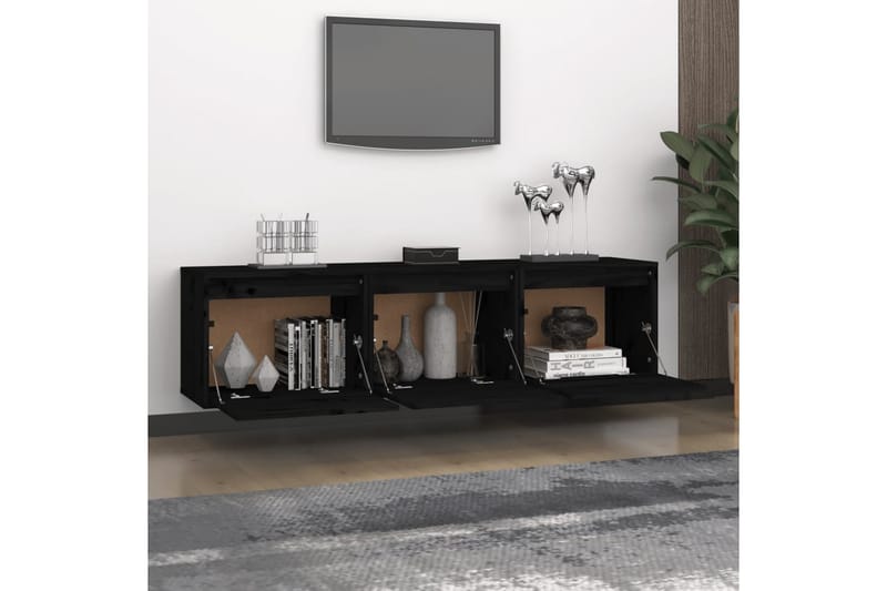 Tv-bänk 3 st svart massiv furu - Svart - Möbler - Tv möbel & mediamöbel - TV bänk & mediabänk
