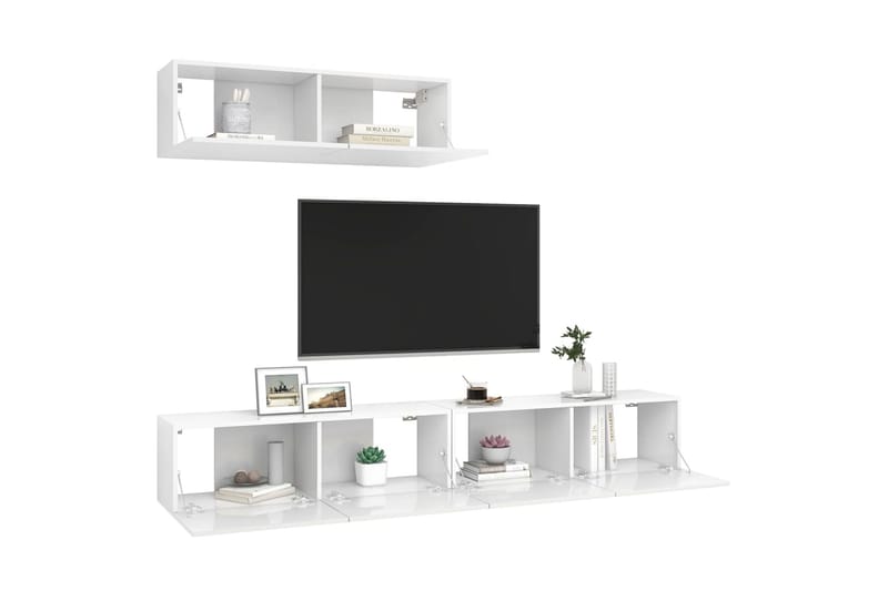 TV-bänk 3 st vit högglans spånskiva - Vit - TV bänk & mediabänk