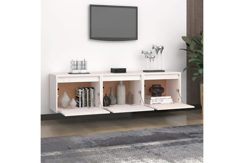 Tv-bänk 3 st vit massiv furu - Vit - Möbler - Tv möbel & mediamöbel - TV bänk & mediabänk