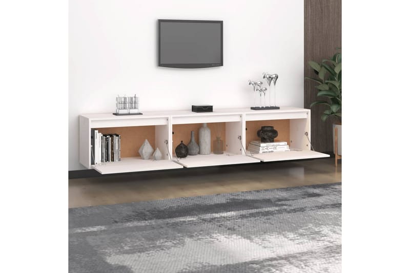 Tv-bänk 3 st vit massiv furu - Vit - Möbler - Tv möbel & mediamöbel - TV bänk & mediabänk