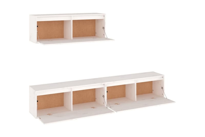 Tv-bänk 3 st vit massiv furu - Vit - Möbler - Tv möbel & mediamöbel - TV bänk & mediabänk