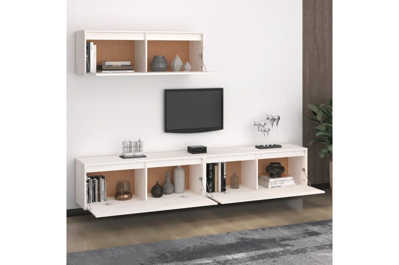 Tv-bänk 3 st vit massiv furu - Vit - Möbler - Tv möbel & mediamöbel - TV bänk & mediabänk