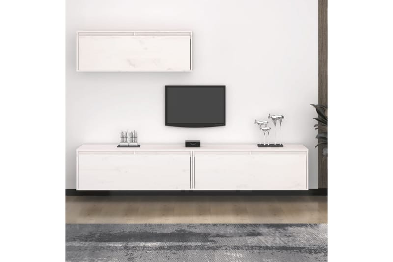 Tv-bänk 3 st vit massiv furu - Vit - Möbler - Tv möbel & mediamöbel - TV bänk & mediabänk