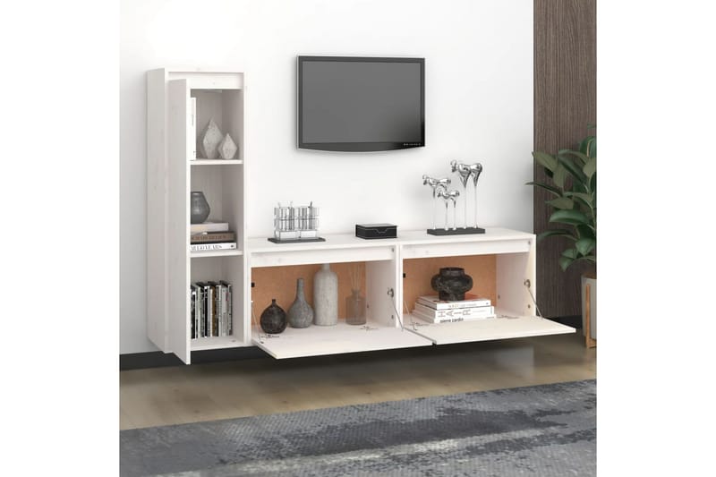 Tv-bänk 3 st vit massiv furu - Vit - Möbler - Tv möbel & mediamöbel - TV bänk & mediabänk
