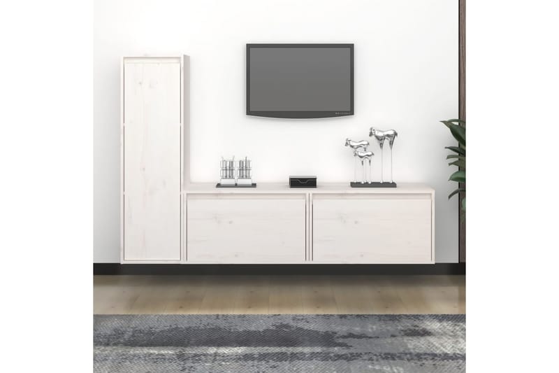 Tv-bänk 3 st vit massiv furu - Vit - Möbler - Tv möbel & mediamöbel - TV bänk & mediabänk