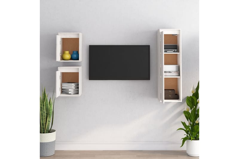 Tv-bänk 3 st vit massiv furu - Vit - Möbler - Tv möbel & mediamöbel - TV bänk & mediabänk