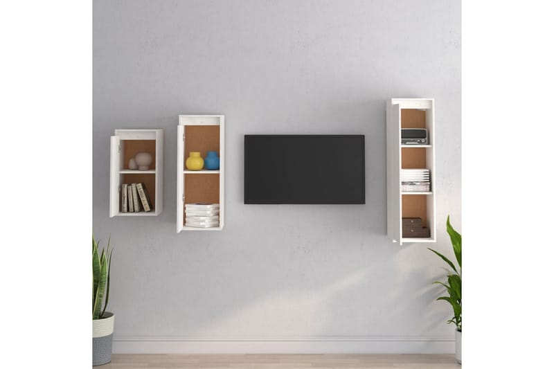 Tv-bänk 3 st vit massiv furu - Vit - Möbler - Tv möbel & mediamöbel - TV bänk & mediabänk