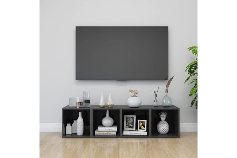 TV-bänk 4 st grå högglans 37x35x37 cm spånskiva - Grå - TV bänk & mediabänk