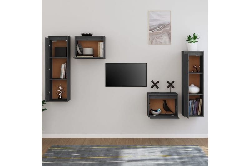Tv-bänk 4 st grå massiv furu - Grå - Möbler - Tv möbel & mediamöbel - TV bänk & mediabänk