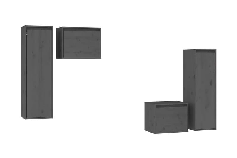Tv-bänk 4 st grå massiv furu - Grå - TV bänk & mediabänk