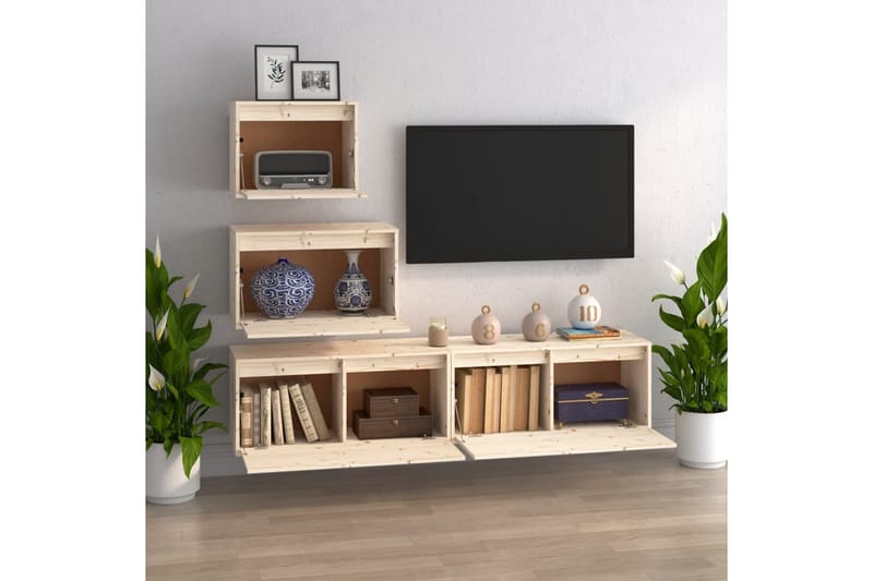 Tv-bänk 4 st massiv furu - Brun - Möbler - Tv möbel & mediamöbel - TV bänk & mediabänk