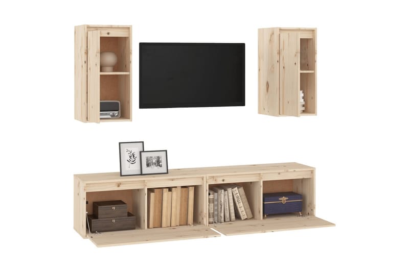 Tv-bänk 4 st massiv furu - Brun - Möbler - Tv möbel & mediamöbel - TV bänk & mediabänk