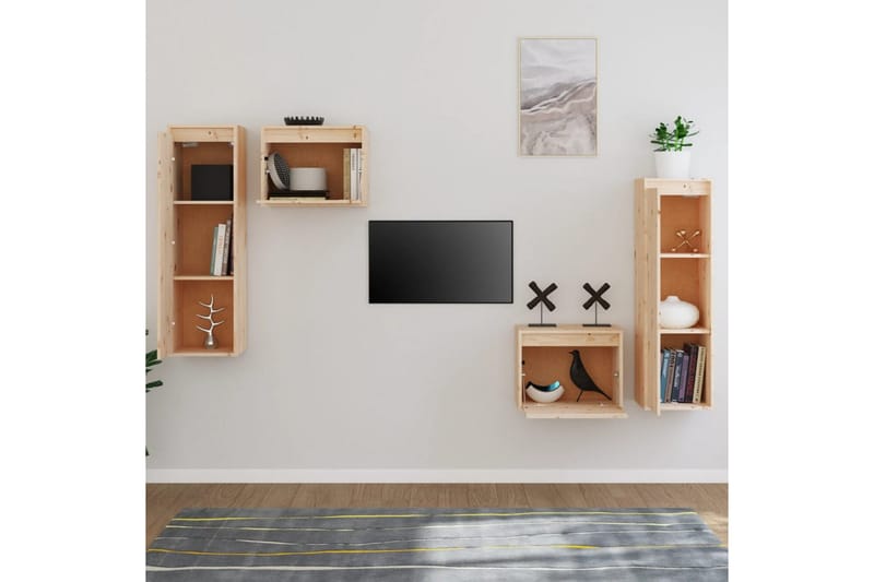 Tv-bänk 4 st massiv furu - Brun - Möbler - Tv möbel & mediamöbel - TV bänk & mediabänk