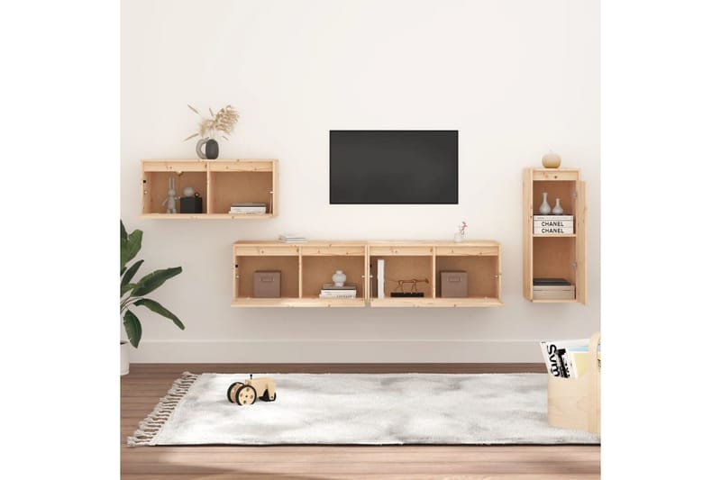Tv-bänk 4 st massiv furu - Brun - Möbler - Tv möbel & mediamöbel - TV bänk & mediabänk