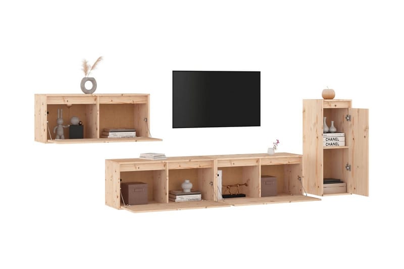 Tv-bänk 4 st massiv furu - Brun - Möbler - Tv möbel & mediamöbel - TV bänk & mediabänk