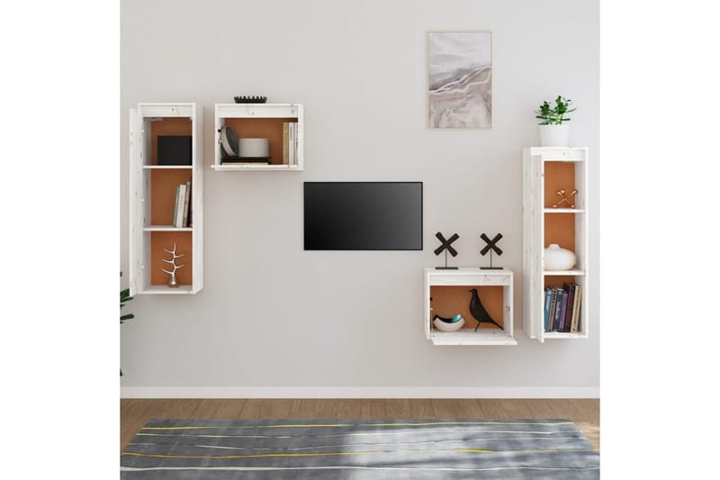 Tv-bänk 4 st vit massiv furu - Vit - Möbler - Tv möbel & mediamöbel - TV bänk & mediabänk